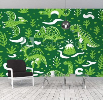 Picture of Seamless pattern with cartoon dinosaurs